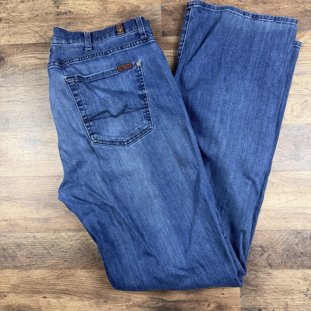 7 For All Mankind Bootcut Jeans Mens 40x34 Blue Whiskering Denim Casual